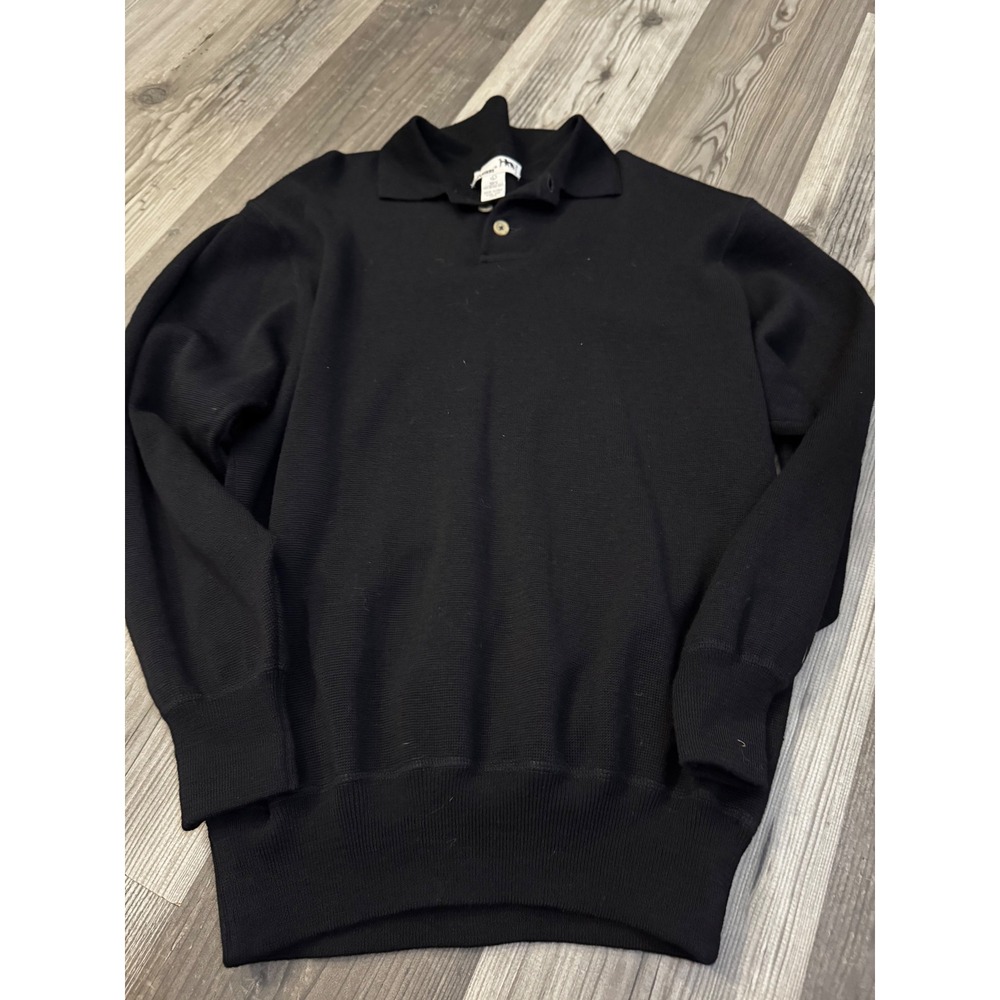 I Levrieri Italy Mens Black 100% Pure Merino Wool Long Sleeve Polo Sweater Large